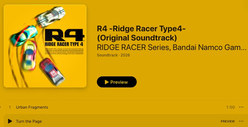 R4 -Ridge Racer Type 4- featured in PlayStation Game Music Awards playlist